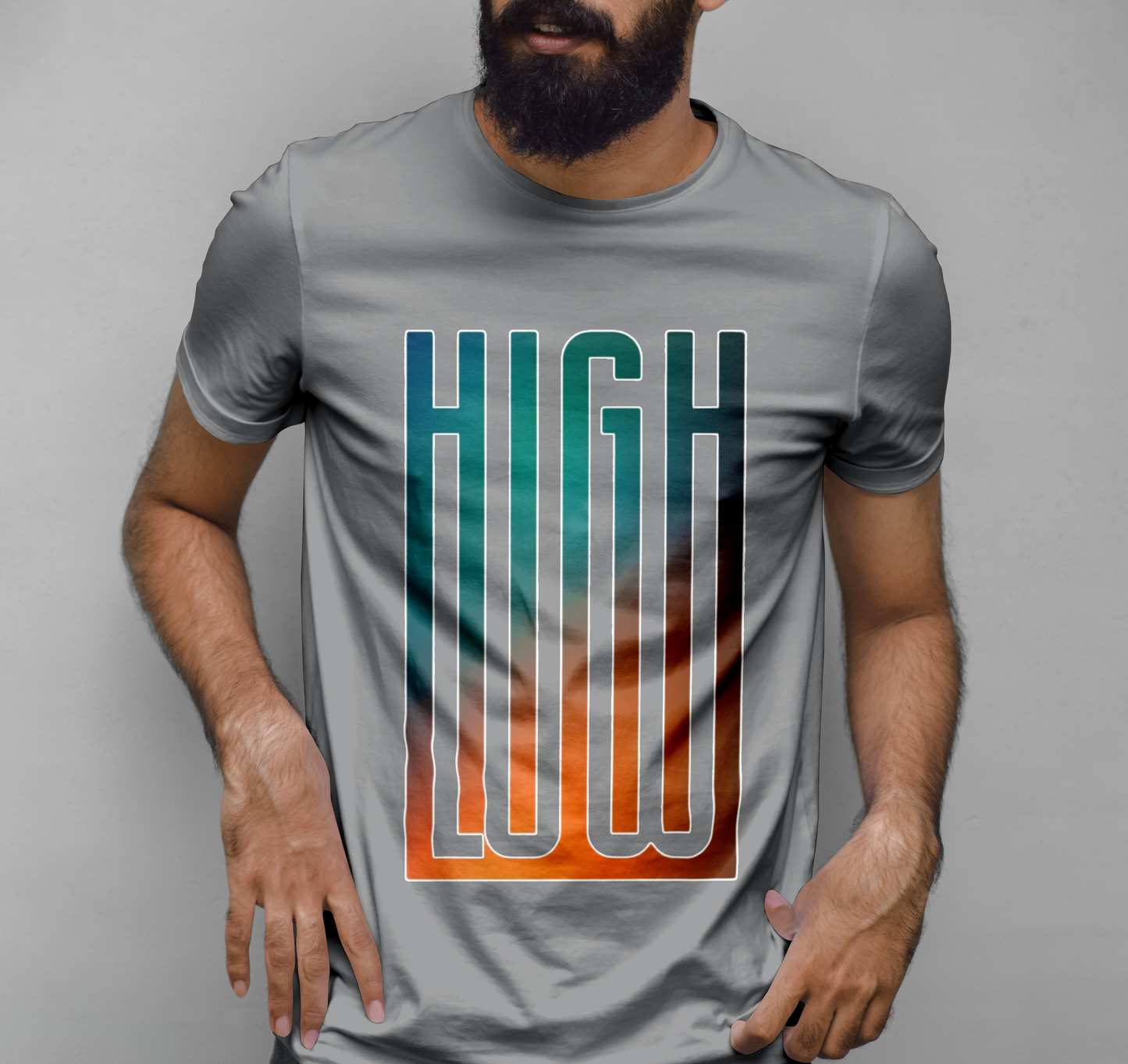 High Low Holographic Sticker Graphic Printed T-shirt