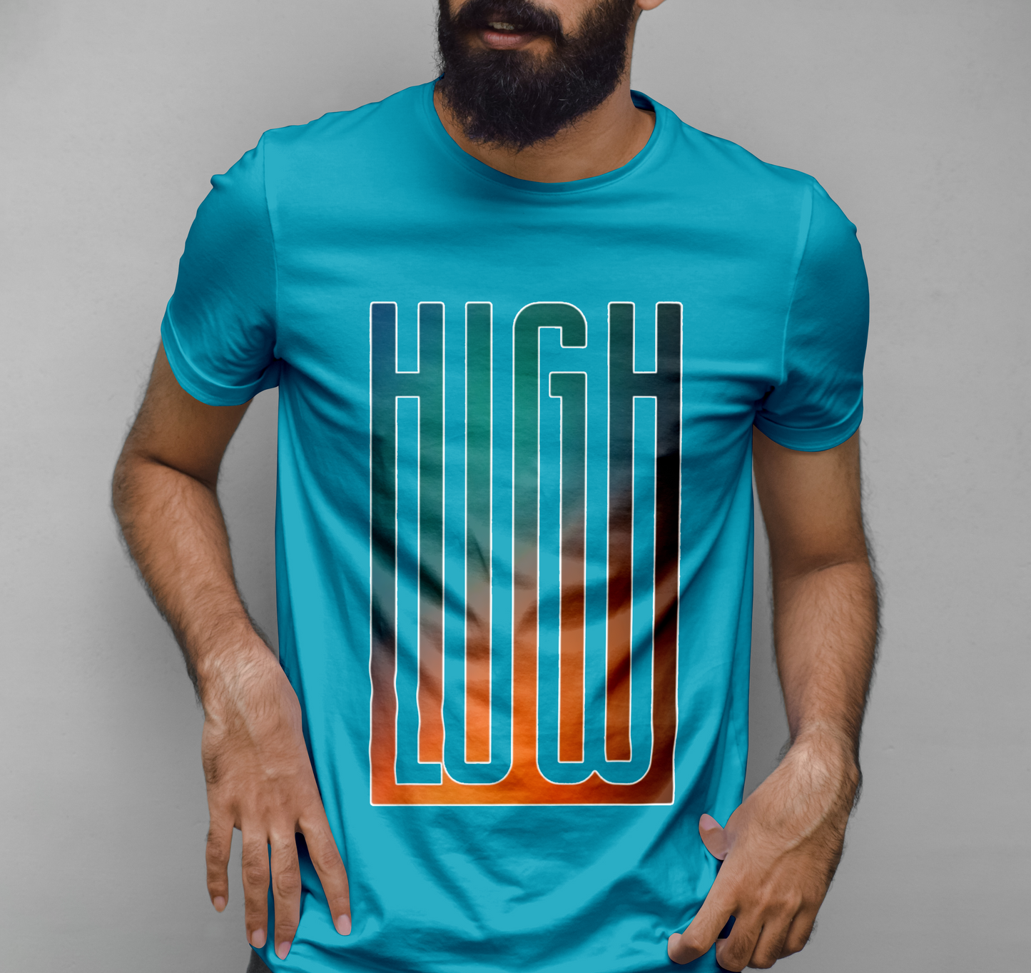 High Low Holographic Sticker Graphic Printed T-shirt