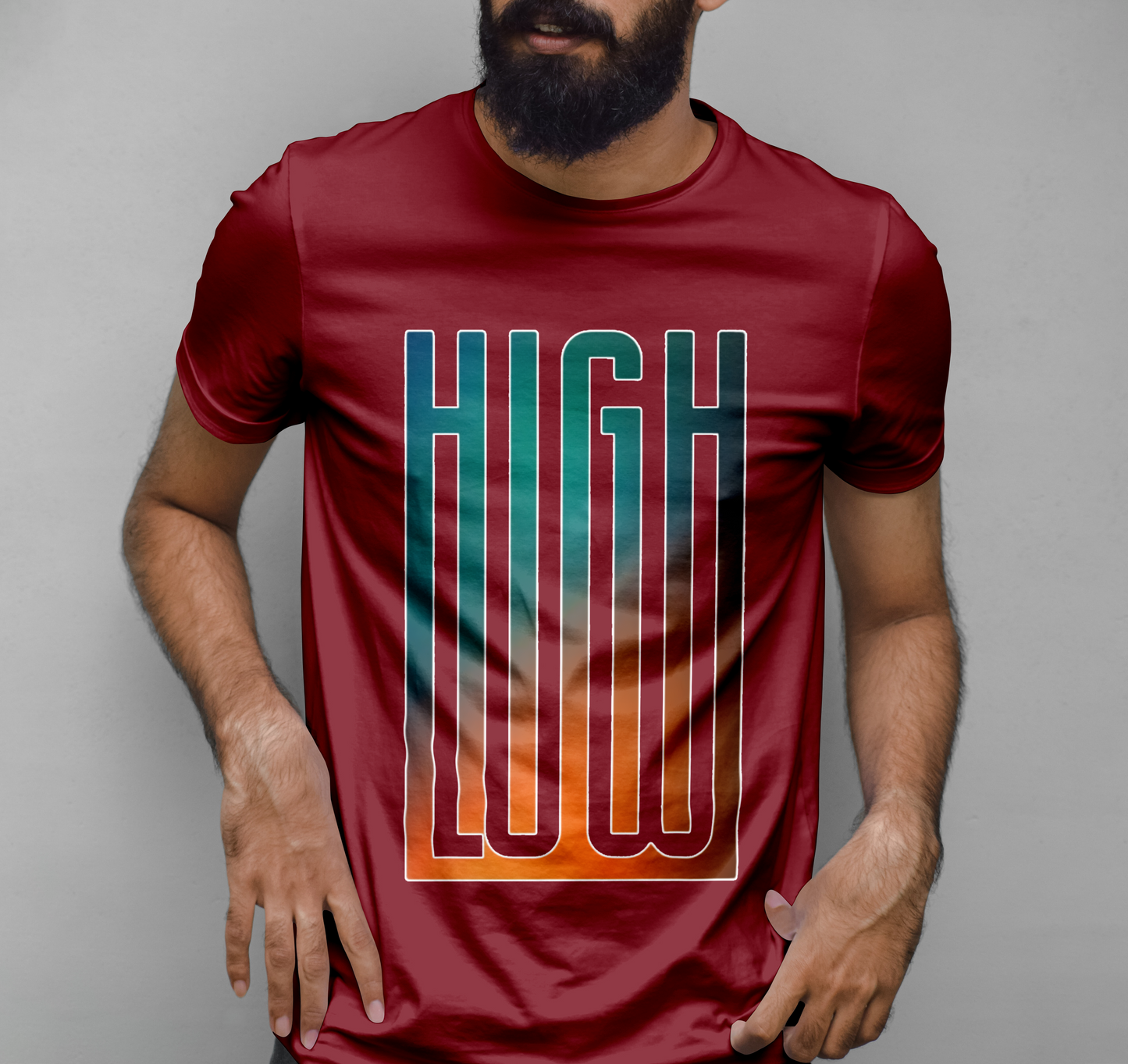 High Low Holographic Sticker Graphic Printed T-shirt