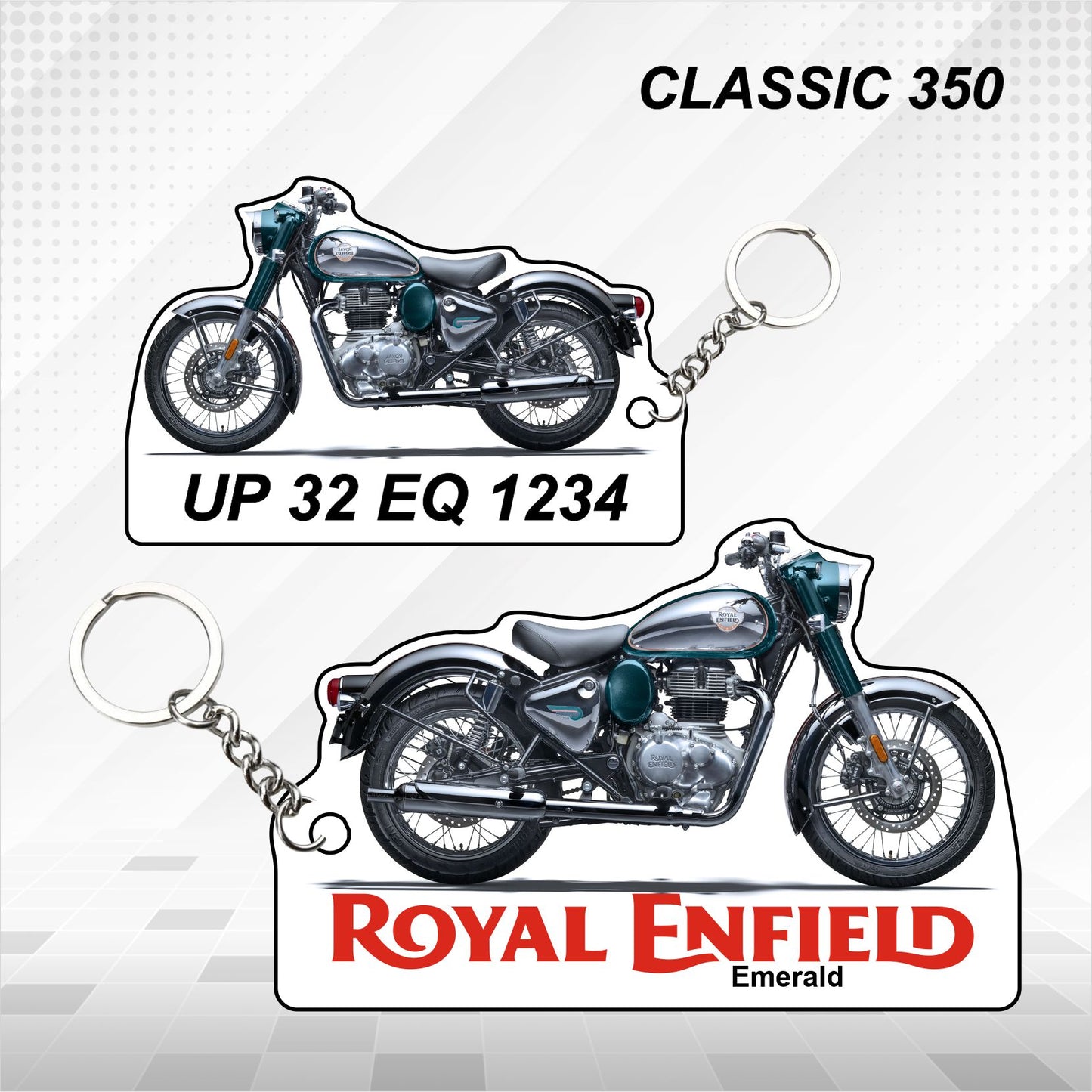 Classic 350 - 2024 - Personalized Royal Enfield Keychain - Wood, Acrylic, Metal Printed