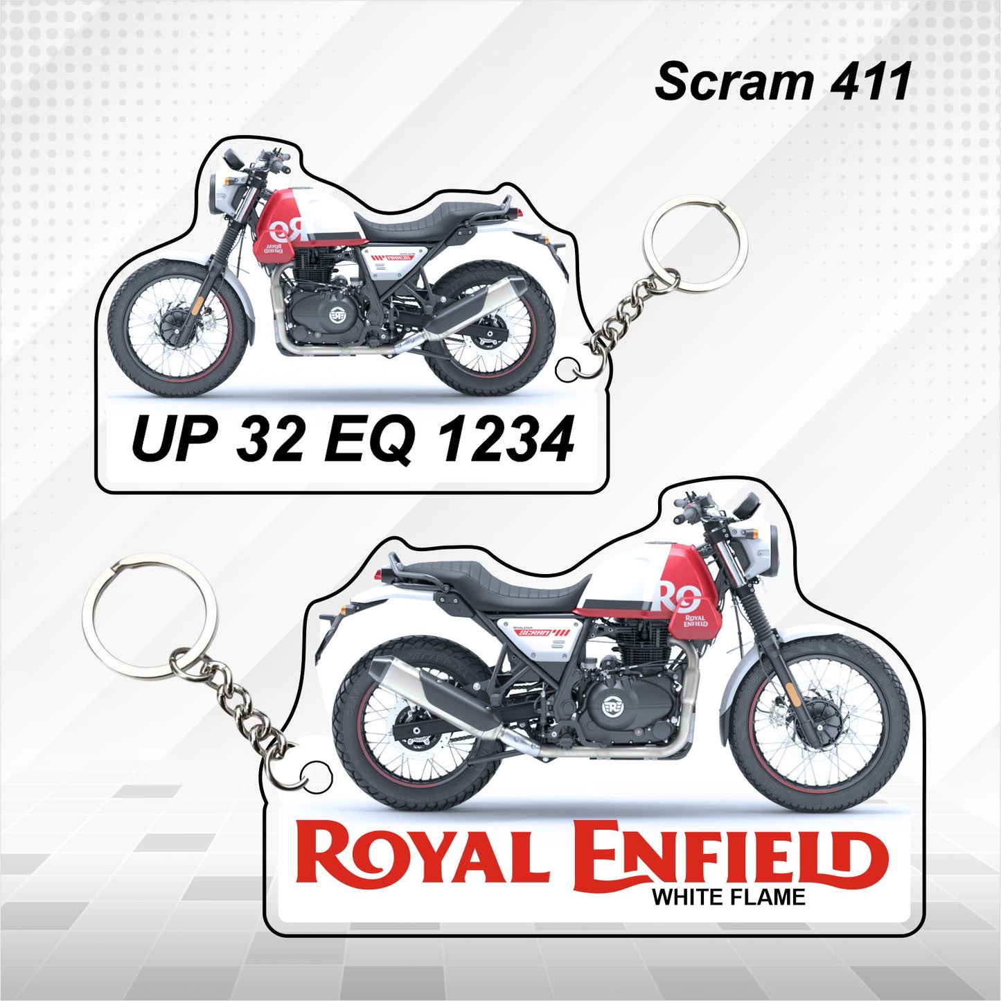 Scram 411 - Personalized Royal Enfield Keychain - Wood, Acrylic, Metal Printed