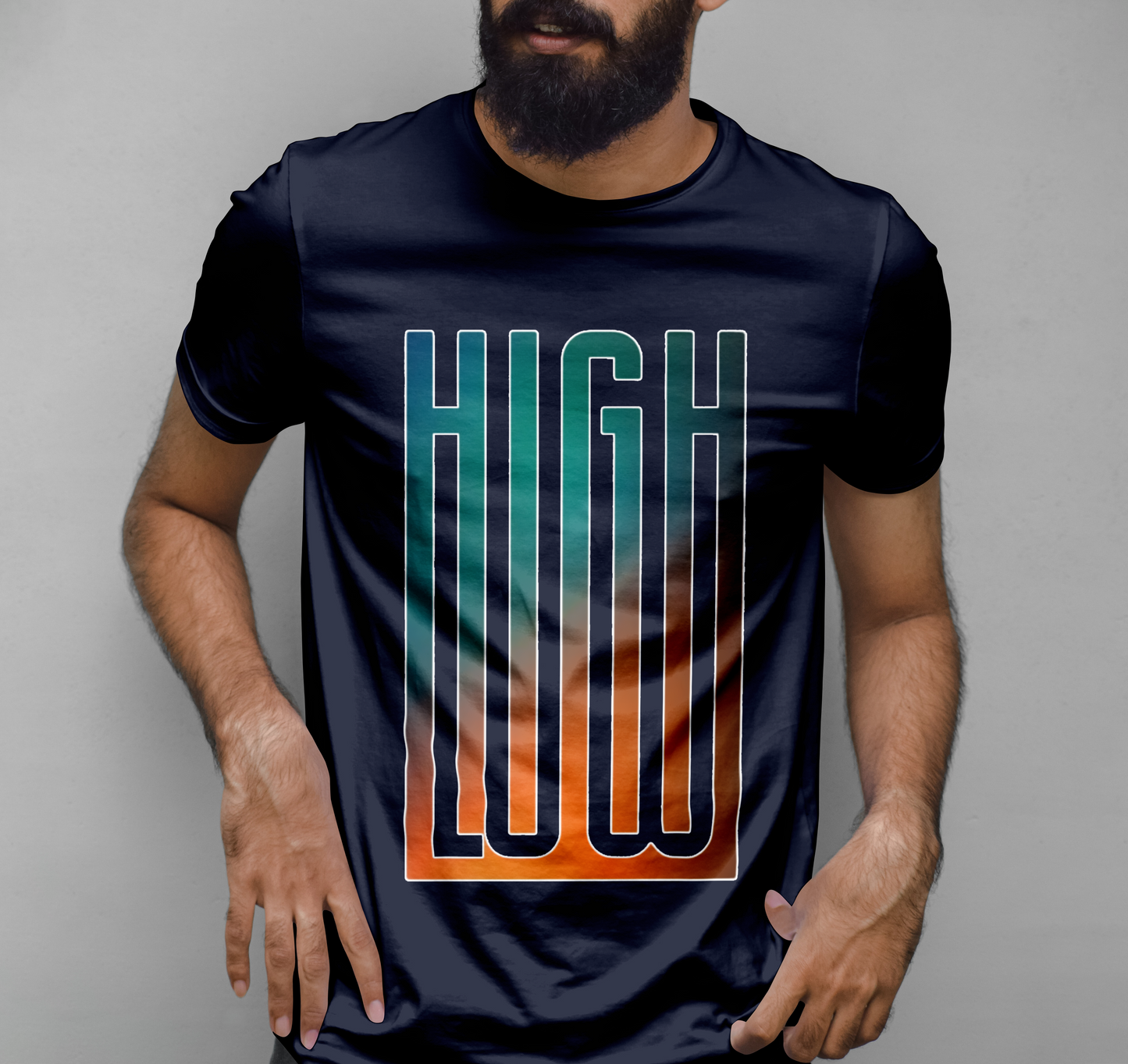 High Low Holographic Sticker Graphic Printed T-shirt