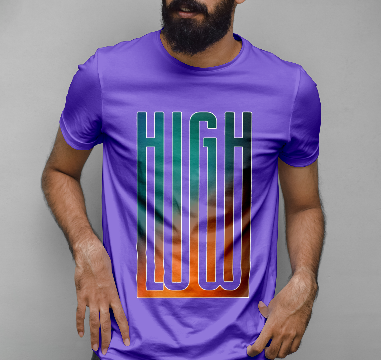 High Low Holographic Sticker Graphic Printed T-shirt