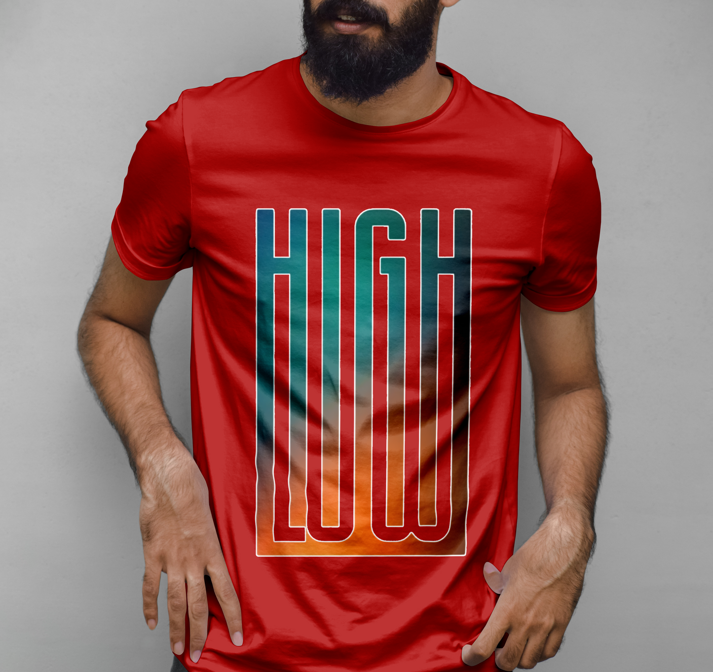 High Low Holographic Sticker Graphic Printed T-shirt