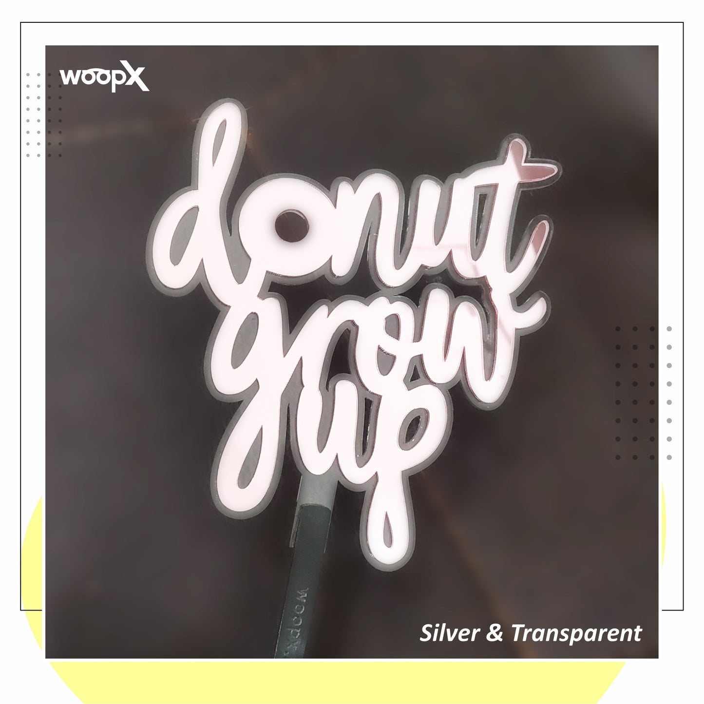 Donut Grow Up Two Layer Acrylic Cake Topper - Rose Gold & Transparent - Birthday Cake Topper