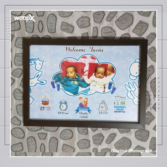 Customized Baby Twins Birth Certificate Stats Wall Frame