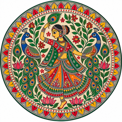 Madhubani Dancing Lady with Peacocks Engraved MDF Wall Art - DIY - Pre-Marked MDF