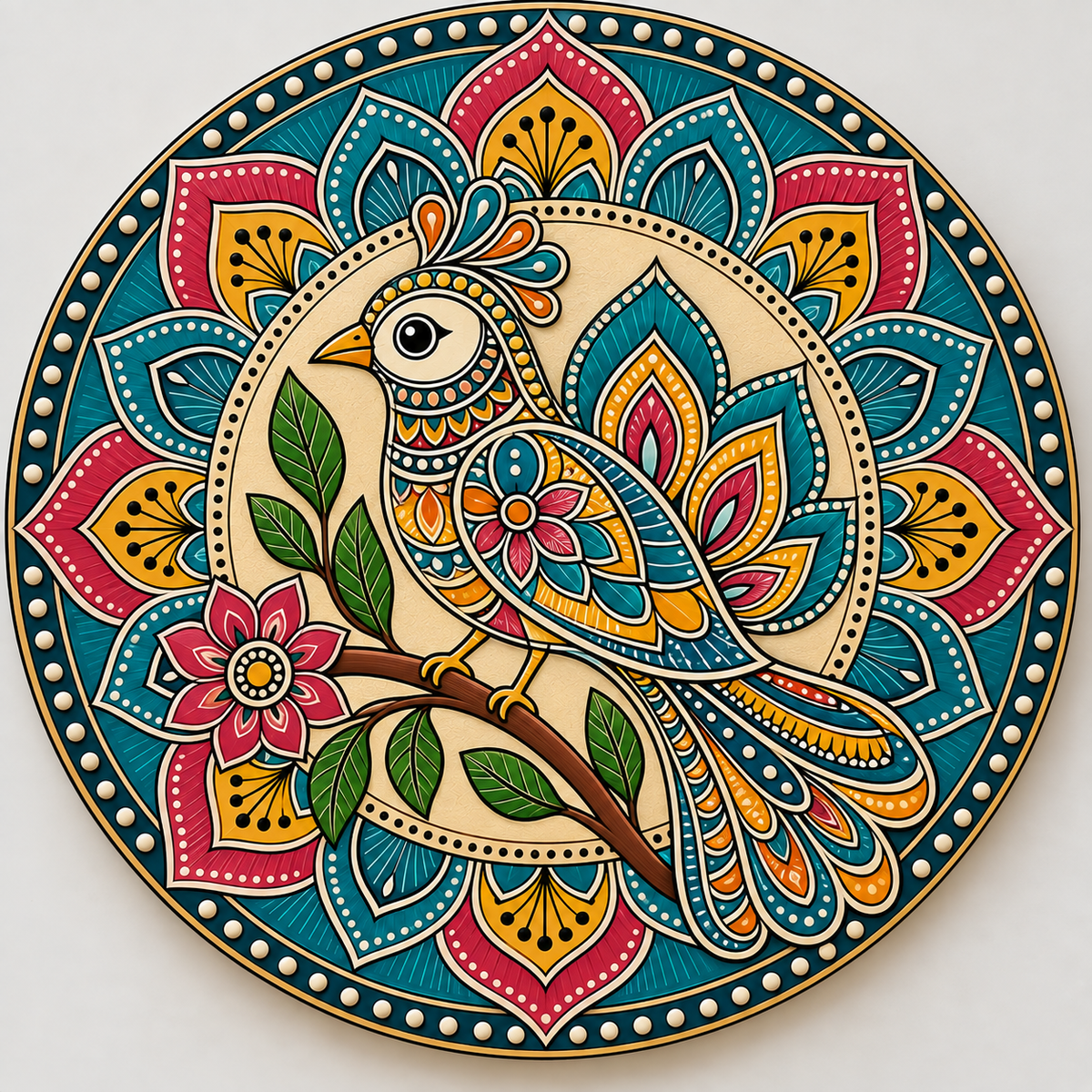 Floral Mandala Bird on Branch Engraved MDF Wall Art - DIY Craft