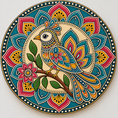 Floral Mandala Bird on Branch Engraved MDF Wall Art - DIY Craft