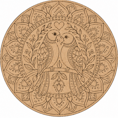 Pichwai Love Birds Parrot Couple with Full Mandala Background Engraved MDF Wall Art  - DIY - Pre-Marked MDF