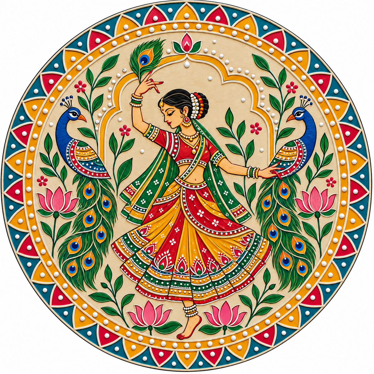 Dancing Lady with Peacocks Engraved MDF Wall Art  - DIY - Pre-Marked MDF