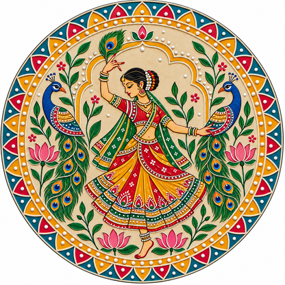 Dancing Lady with Peacocks Engraved MDF Wall Art  - DIY - Pre-Marked MDF