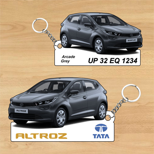 Altroz - Personalized Tata Keychain - Wood, Acrylic, Metal Printed