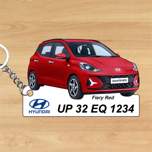 Grand i10 Nios- Personalized Hyundai Car Keychain - Wood, Acrylic, Metal Printed