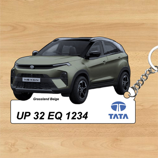 Nexon - Personalized Tata Car Keychain - Wood, Acrylic, Metal Printed
