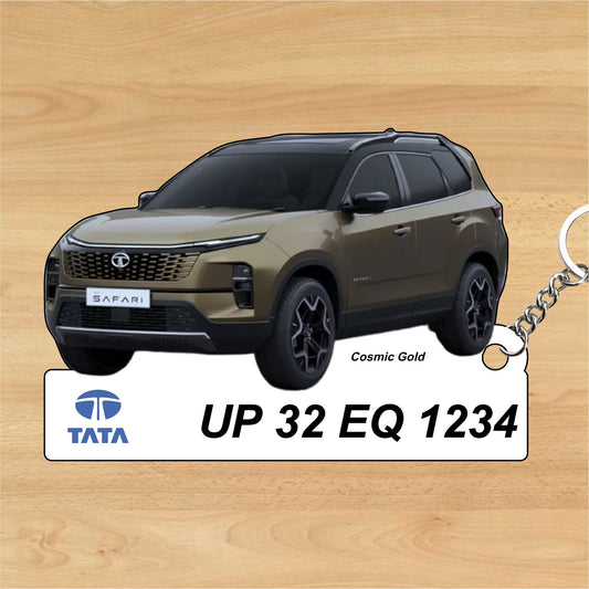 Safari (New) - Personalized Tata Car Keychain - Wood, Acrylic, Metal Printed