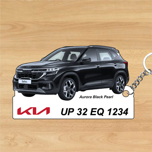 Seltos - Personalized Kia Car Keychain - Wood, Acrylic, Metal Printed