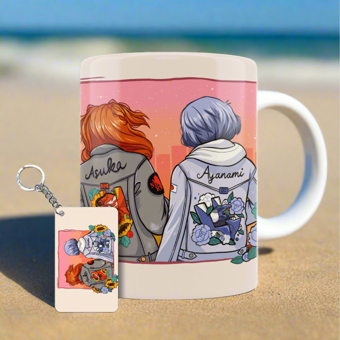 Evangelion Asuka & Rei Ayanami Mug + Keychain Set | WoopX