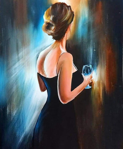 Elegant Woman with Wine Glass Abstract Acrylic Wall Art