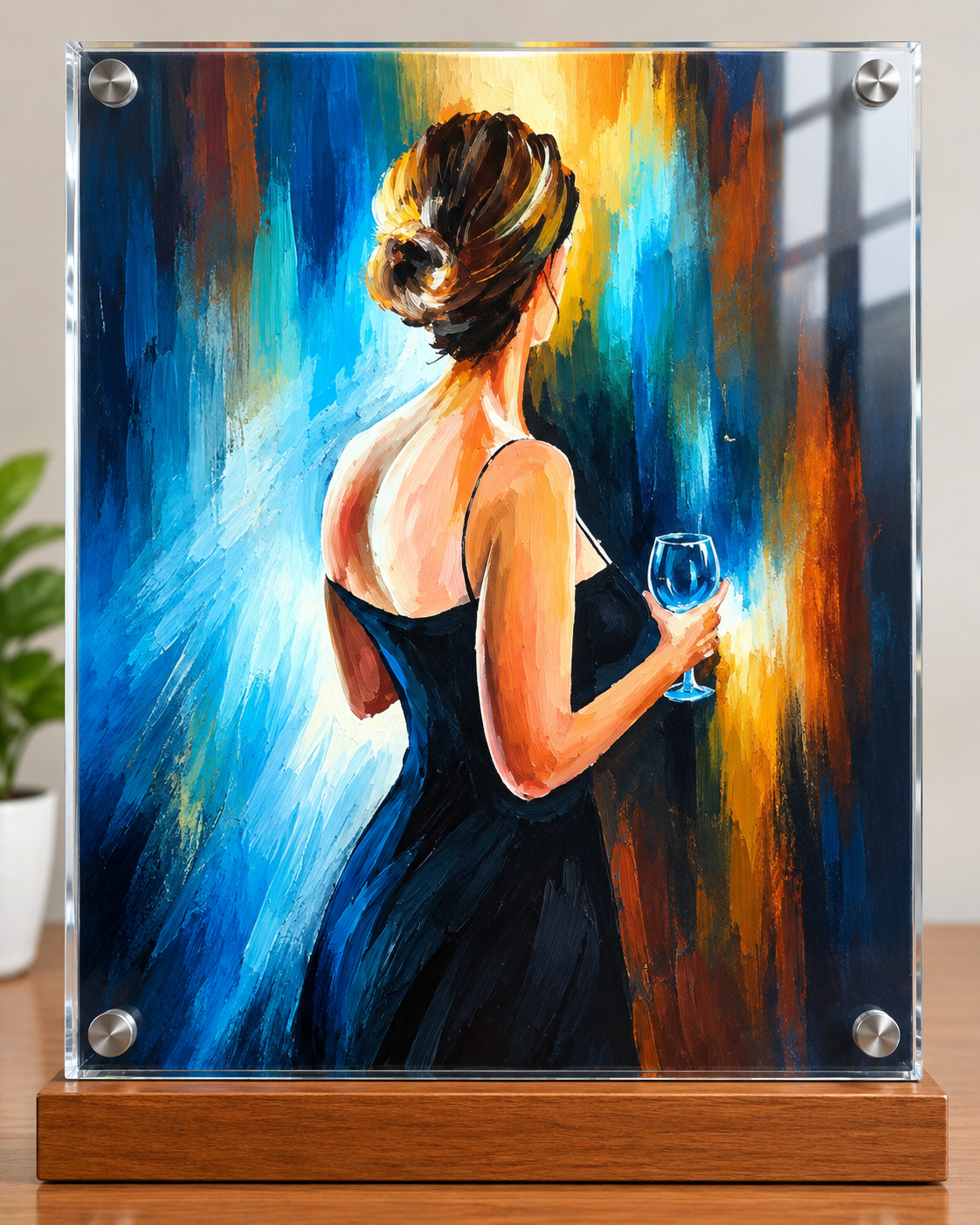 Elegant Woman with Wine Glass Abstract Acrylic Wall Art