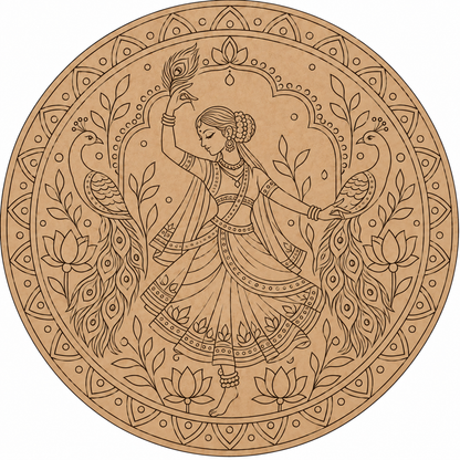 Dancing Lady with Peacocks Engraved MDF Wall Art  - DIY - Pre-Marked MDF