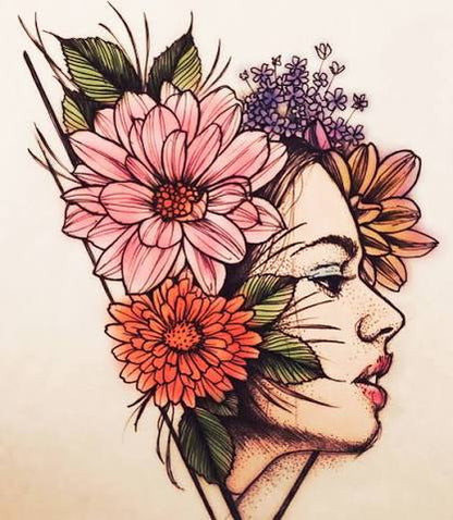 Floral Woman Side Profile Acrylic Wall Art