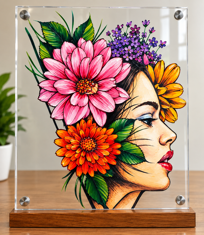 Floral Woman Side Profile Acrylic Wall Art