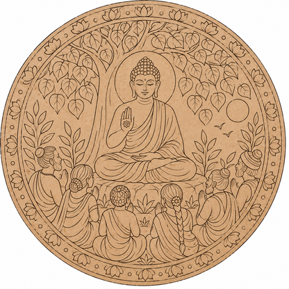 Buddha Under Bodhi Tree with Devotees Engraved MDF Wall Art - DIY - Pre-Marked MDF