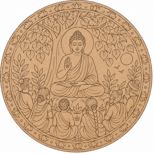 Buddha Under Bodhi Tree with Devotees Engraved MDF Wall Art - DIY - Pre-Marked MDF