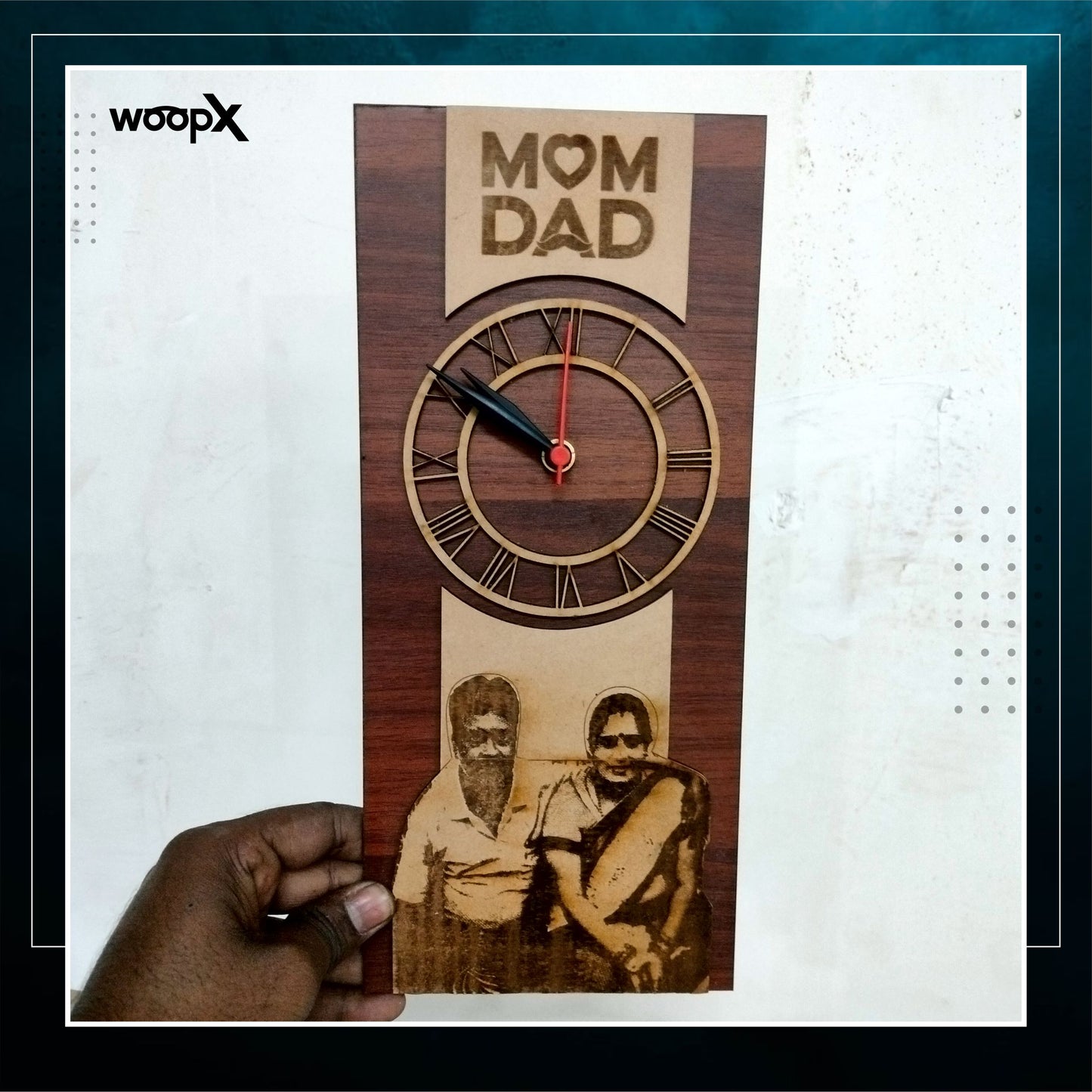 Personalized Laser Wooden Engraved Photo with Text Wall Clock