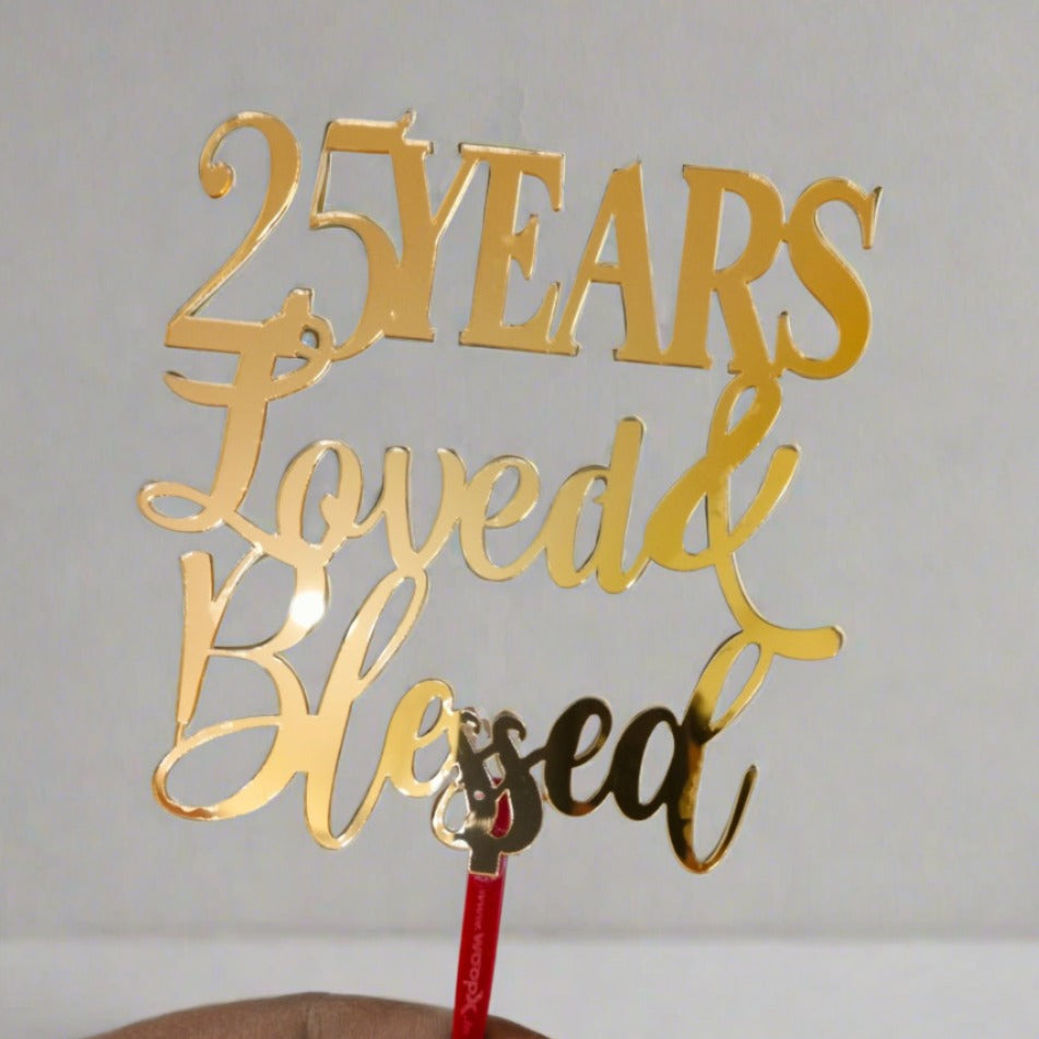 25th Anniversary Gold Acrylic Cake Topper - Wedding Anniversary Cake Topper