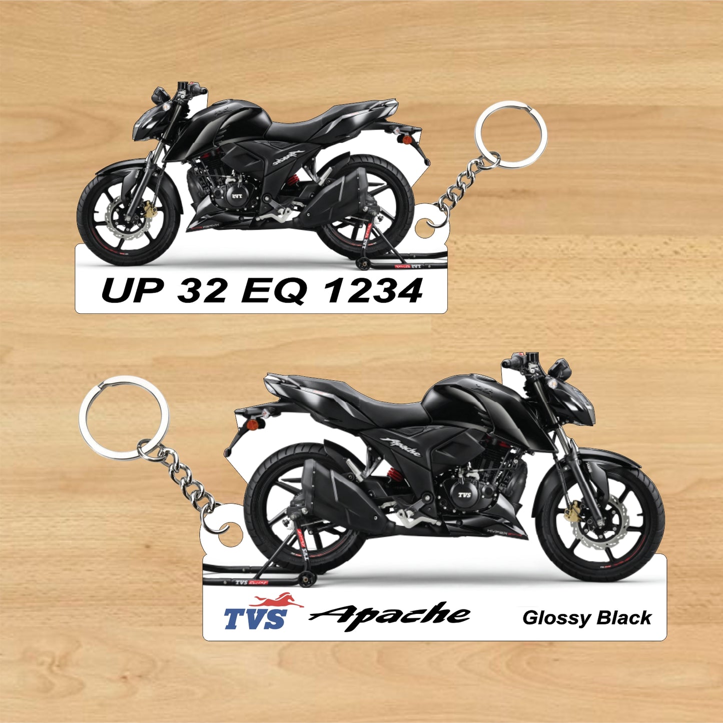 Apache RTR 160 4v - Personalized TVS Keychain - Wood, Acrylic, Metal Printed