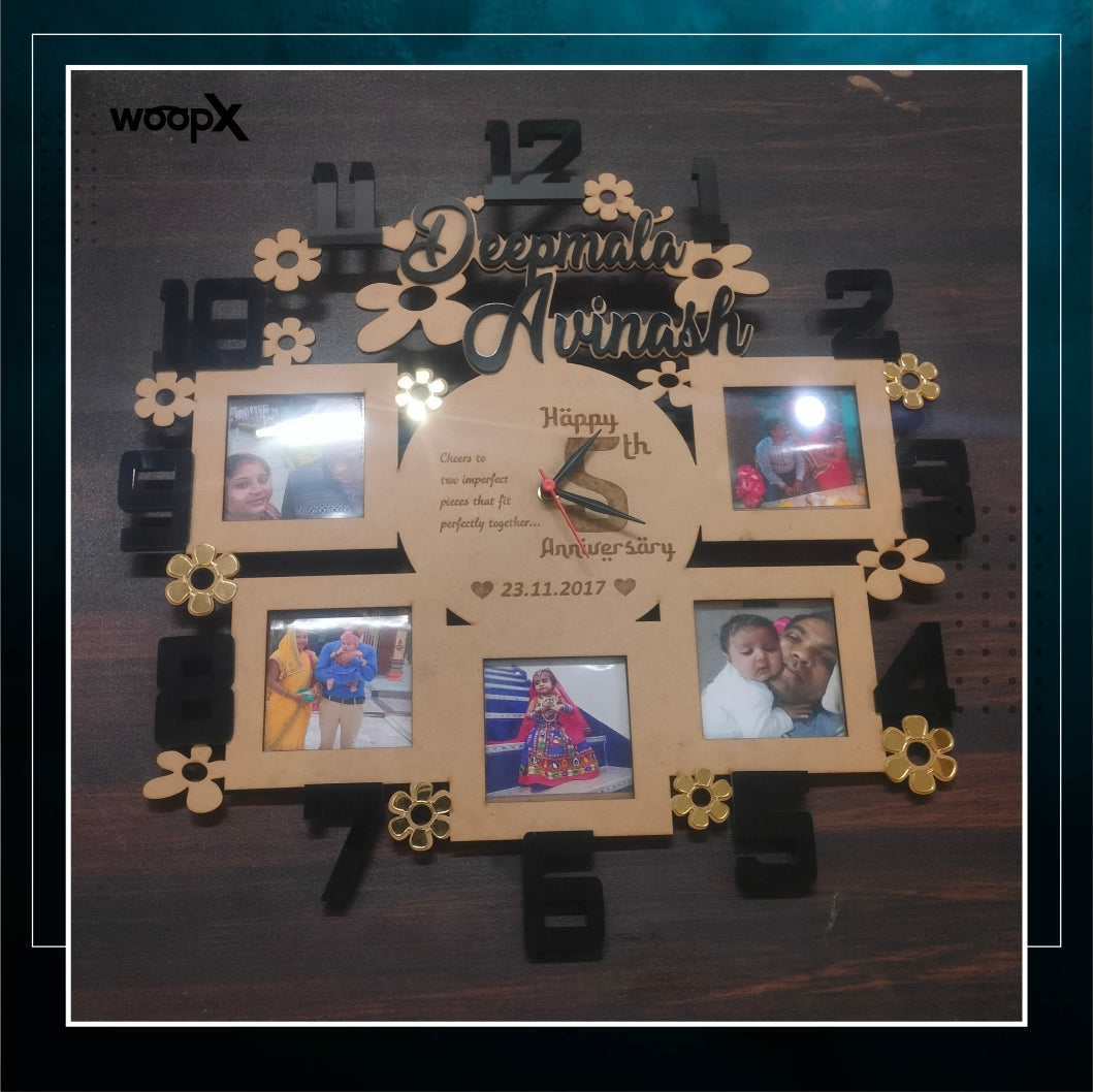 Personalized Couple Multi Photo MDF Wall Clock with Couple Name: Timeless Memories