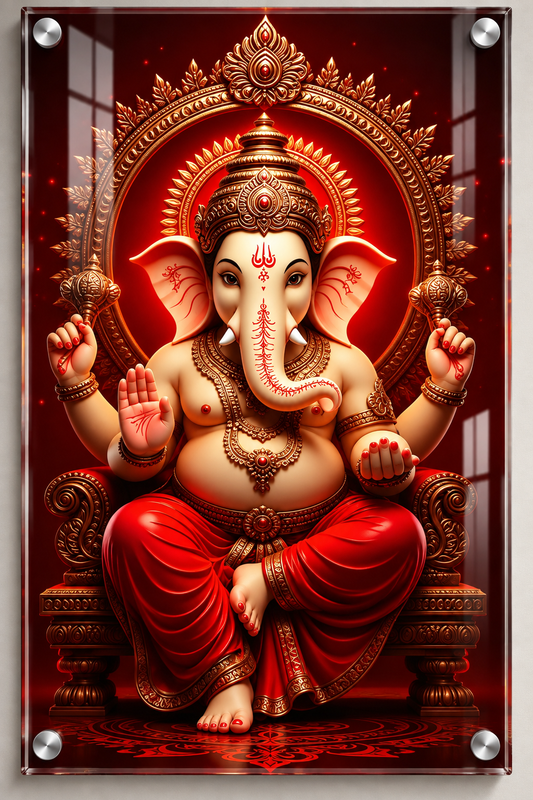 Lord Ganesha Red & Gold Wall Art