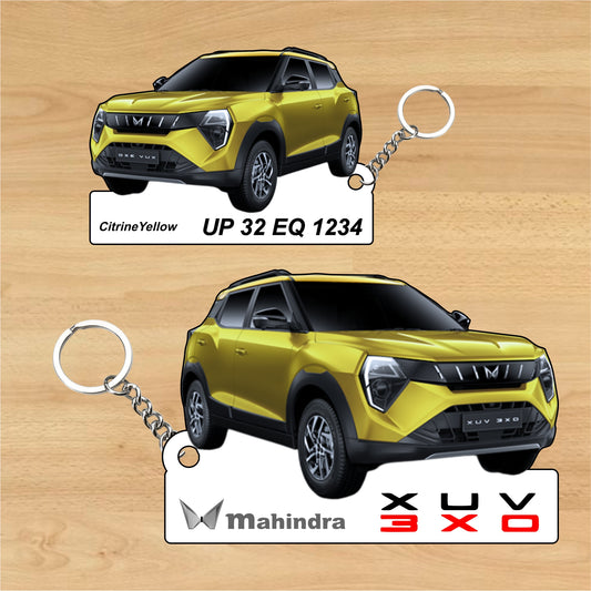 XUV 3XO - Personalized Mahindra Car Keychain - Wood, Acrylic, Metal Printed