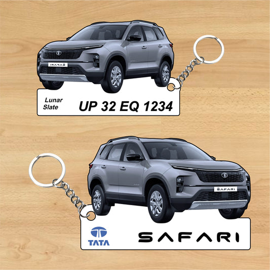 Safari - Personalized Tata Car Keychain - Wood, Acrylic, Metal Printed