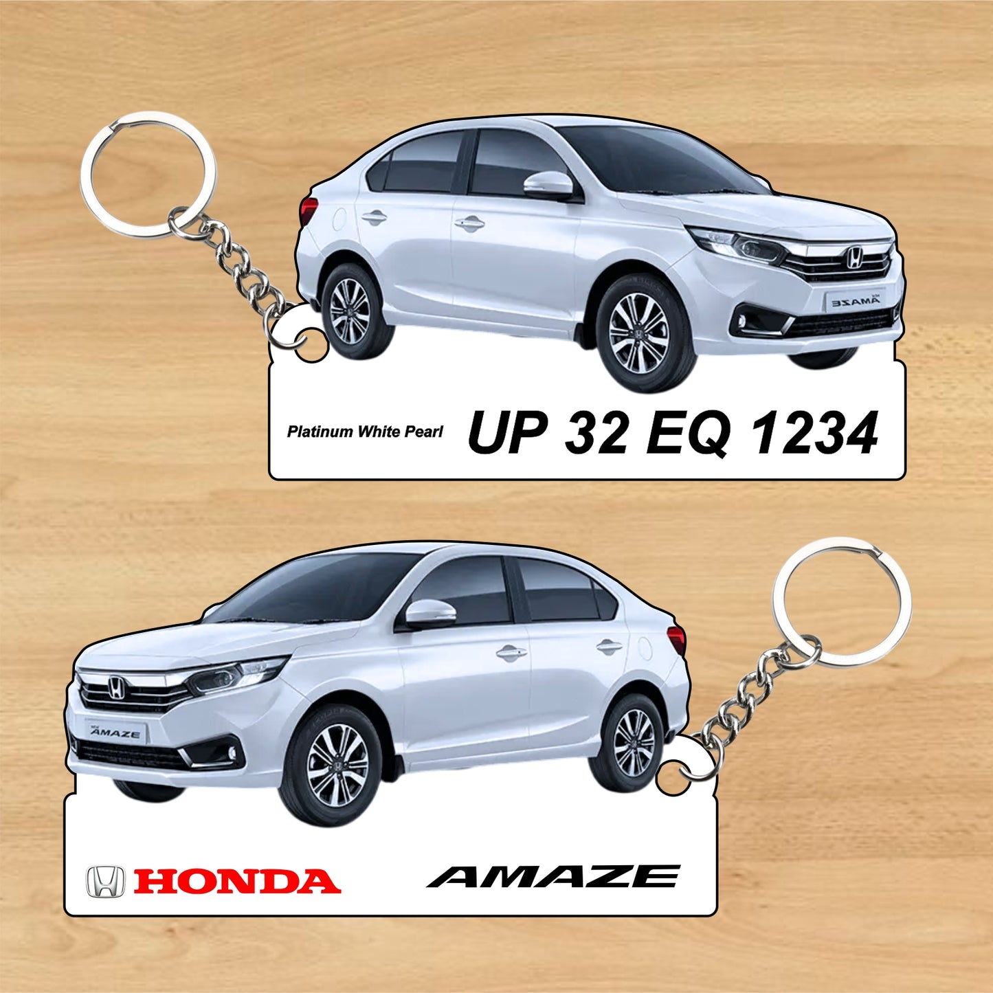 Amaze 2nd Gen - Personalized Honda Car Keychain - Wood, Acrylic, Metal Printed