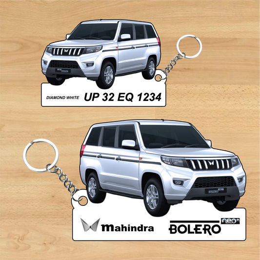 BOLERO NEO Plus - Personalized Mahindra Car Keychain - Wood, Acrylic, Metal Printed