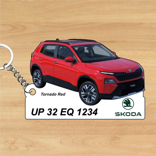 Kylaq - Personalized Skoda Car Keychain - Wood, Acrylic, Metal Printed