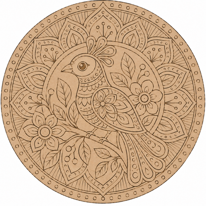 Floral Mandala Bird on Branch Engraved MDF Wall Art - DIY Craft