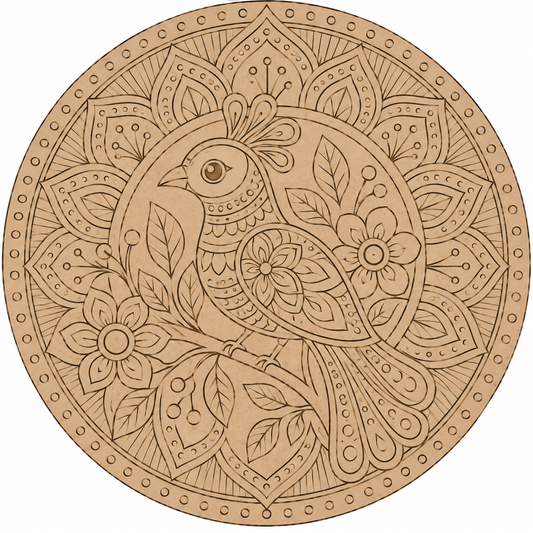Floral Mandala Bird on Branch Engraved MDF Wall Art - DIY Craft