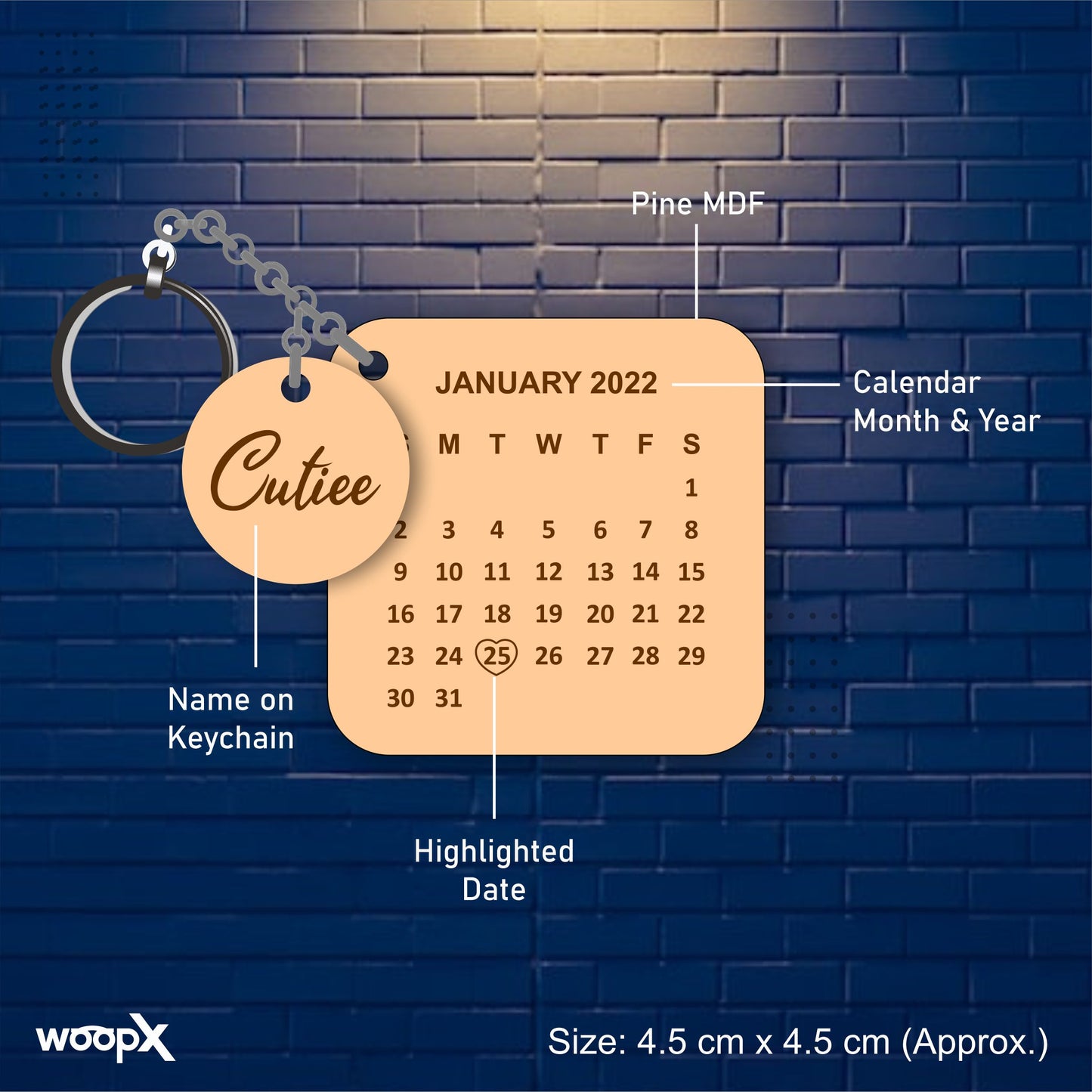 Personalized Pine MDF Calendar Keyring with your date Success