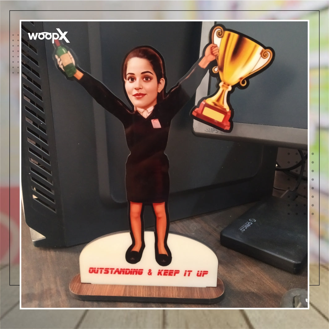 Customized Caricature of Outstanding Performance Trophy: Personalized Recognition Award