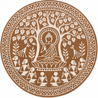 Madhubani Buddha Under Bodhi Tree with Lotus Throne, Deer & Devotees Engraved MDF Wall Art - DIY - Pre-Marked MDF