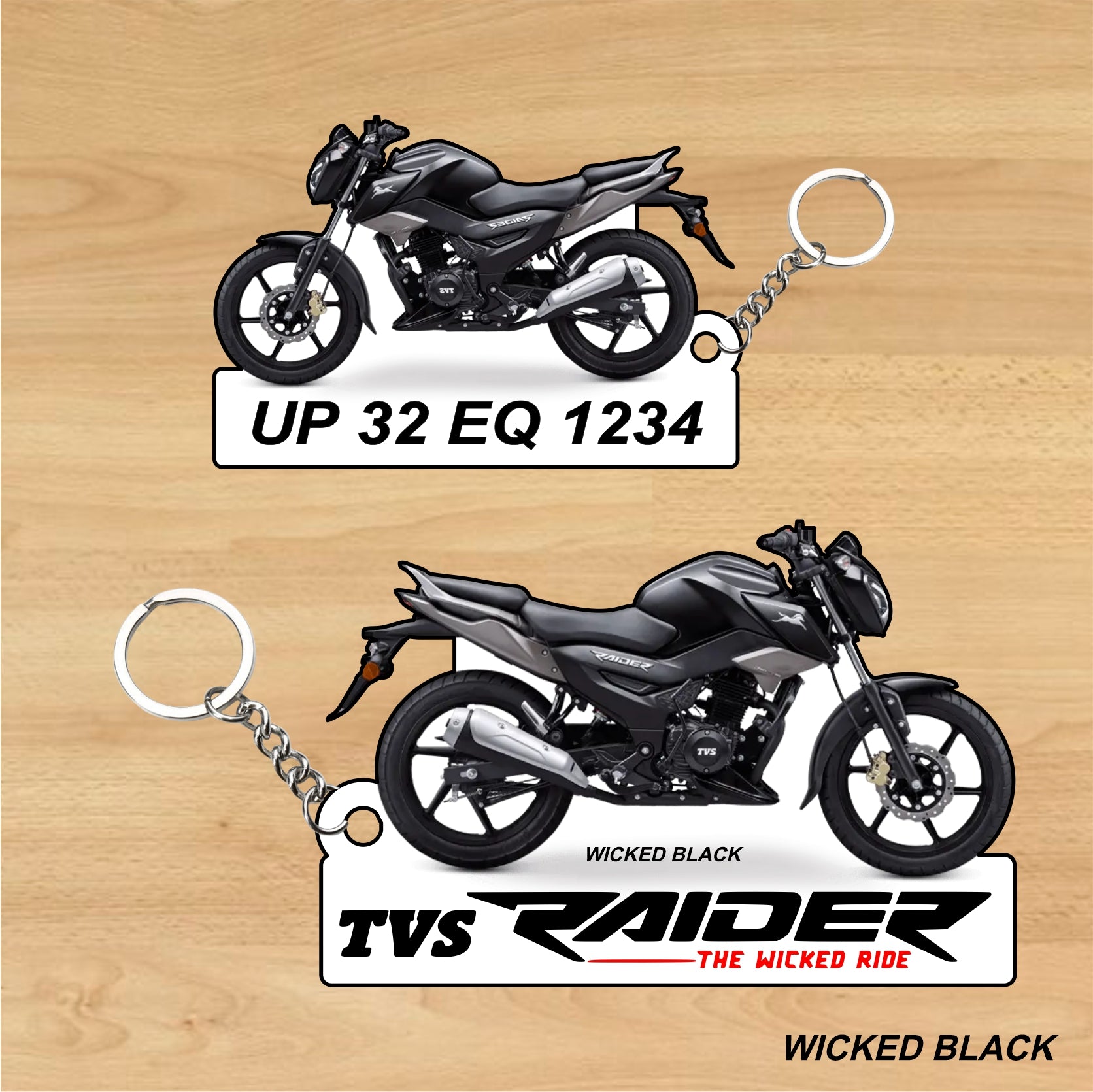 TVS Raider 125 CC Personalized TVS Keychain Wood, Acrylic