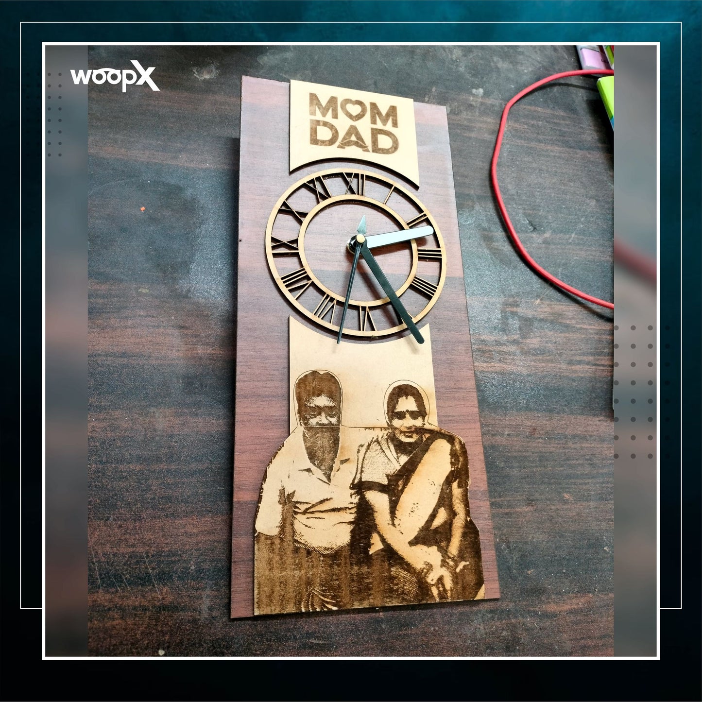 Personalized Laser Wooden Engraved Photo with Text Wall Clock