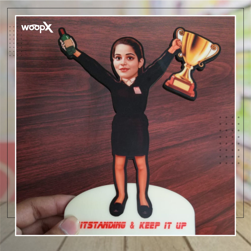 Customized Caricature of Outstanding Performance Trophy: Personalized Recognition Award