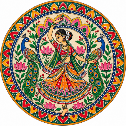 Pattachitra Dancing Lady with Peacocks Engraved MDF Wall Art - DIY - Pre-Marked MDF