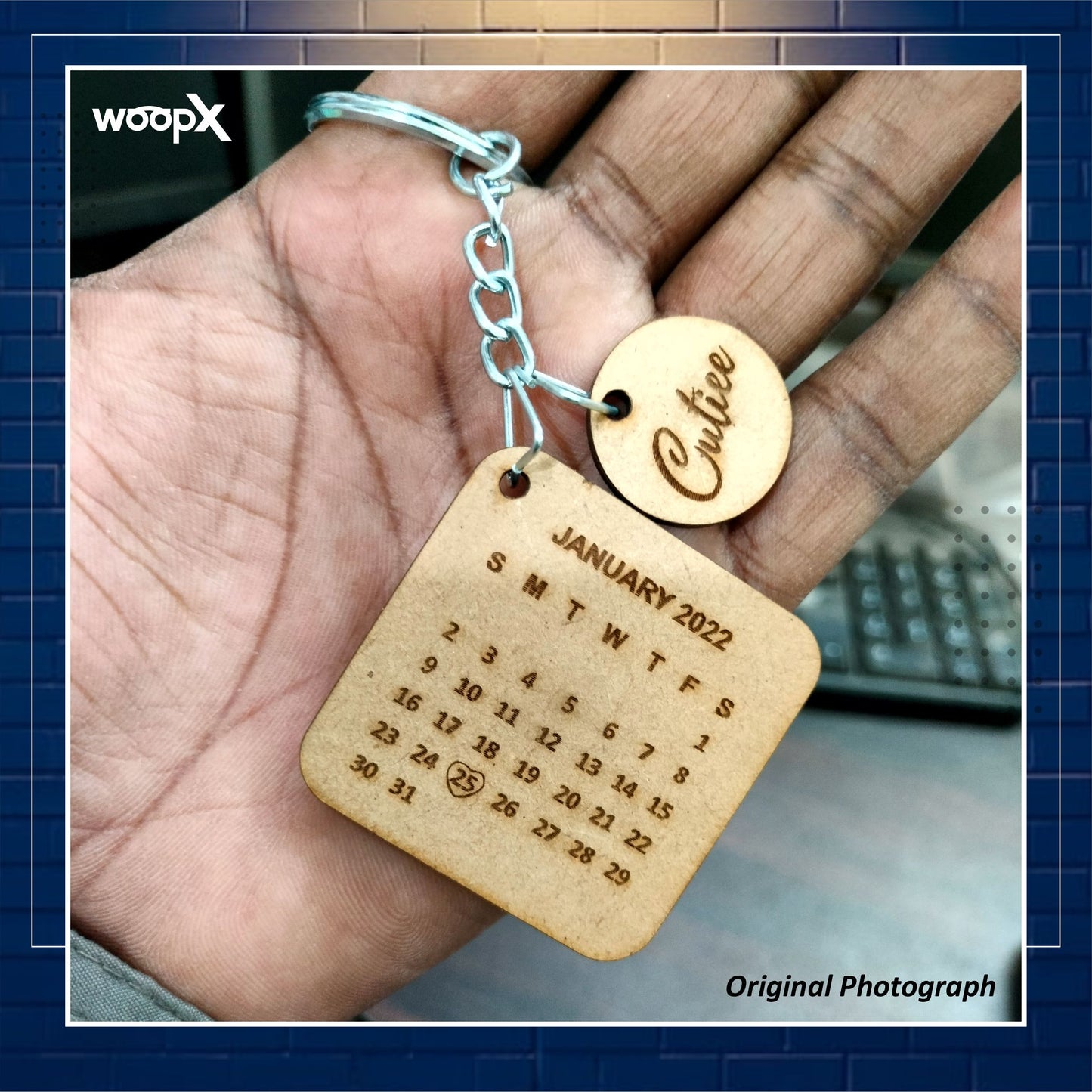 Personalized Pine MDF Calendar Keyring with your date Success