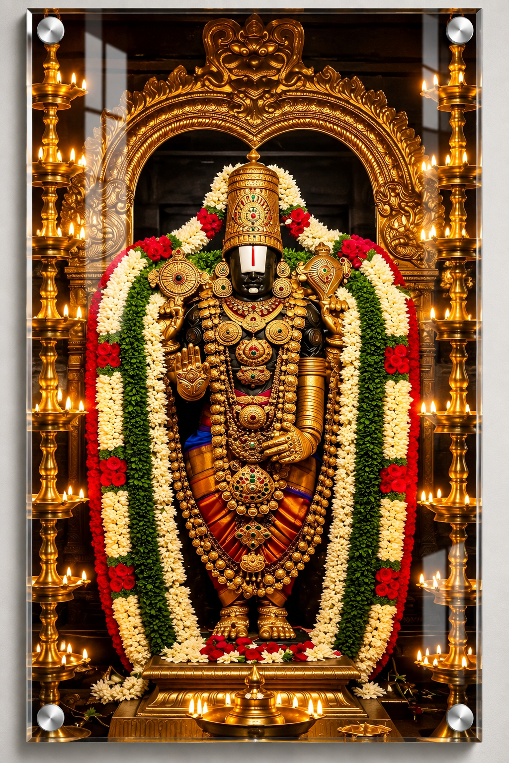 Lord Venkateswara Temple Lamps Acrylic Wall Art